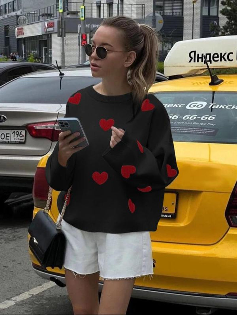 Printed Heart Knitted Sweater