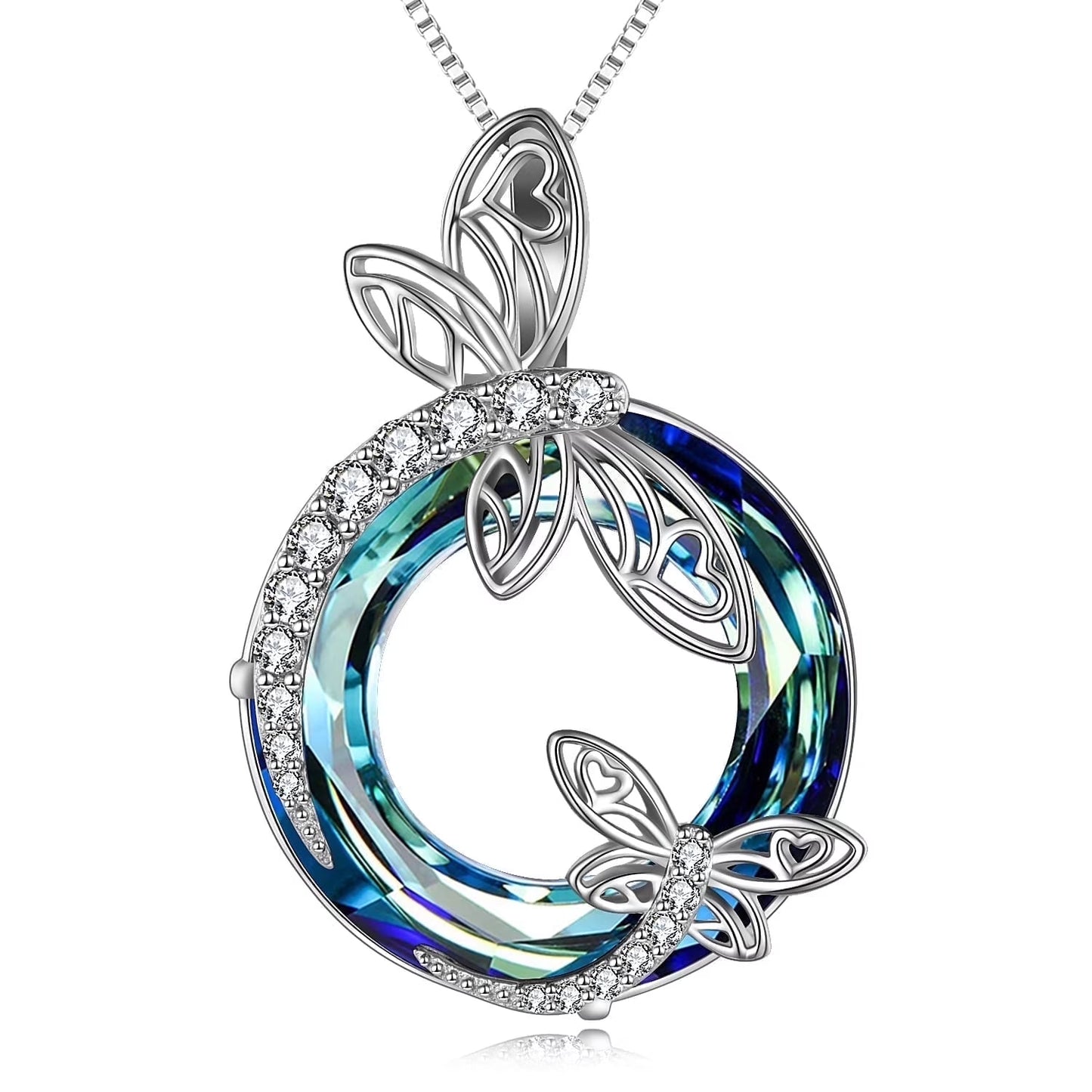 Sterling Silver Dragonfly Necklace Blue Crystal Birthday Anniversary Mothers Day Christmas Gifts for Women