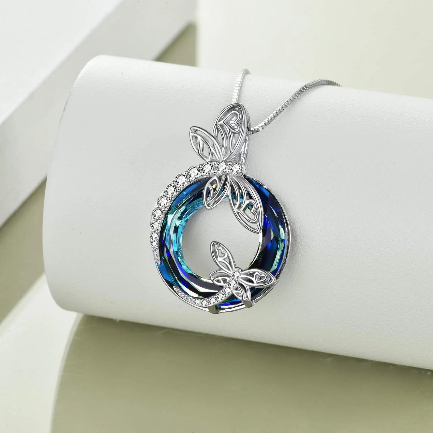 Sterling Silver Dragonfly Necklace Blue Crystal Birthday Anniversary Mothers Day Christmas Gifts for Women