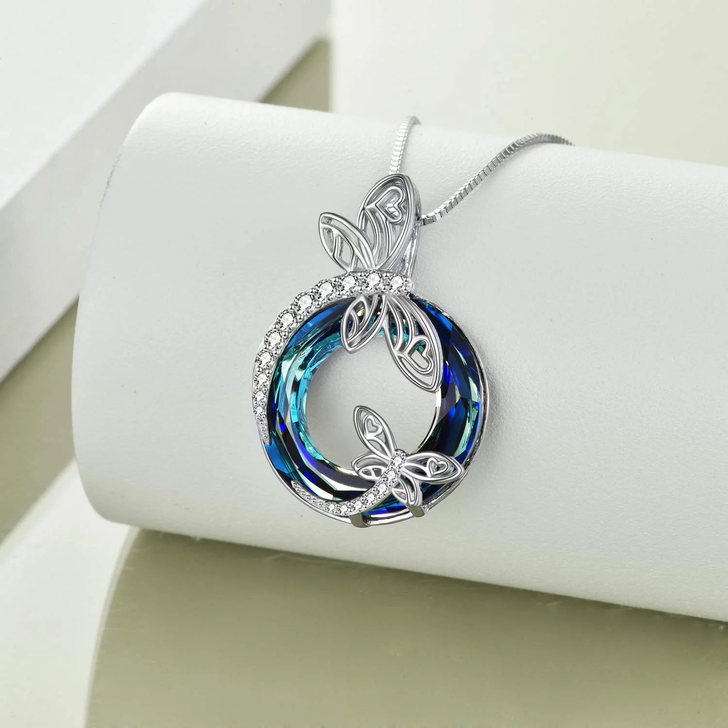 Sterling Silver Dragonfly Necklace Blue Crystal Birthday Anniversary Mothers Day Christmas Gifts for Women