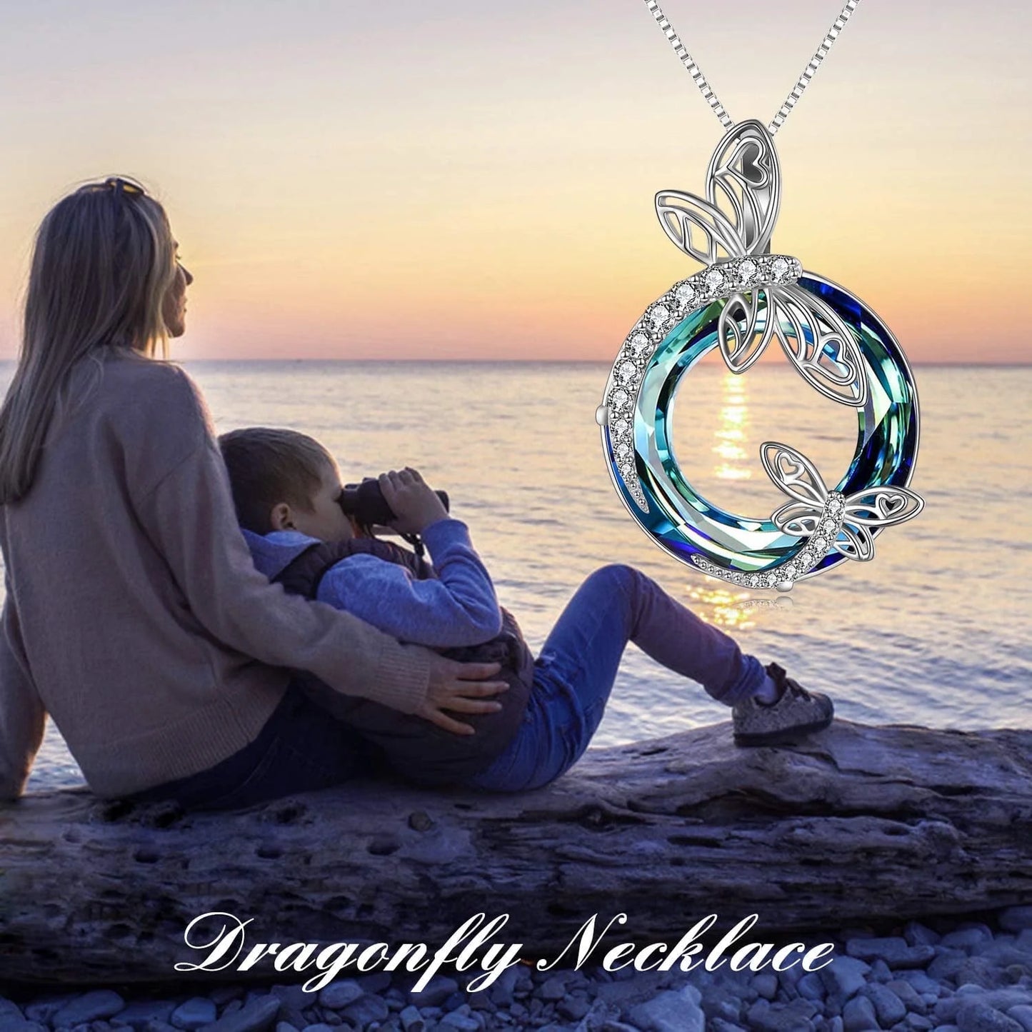 Sterling Silver Dragonfly Necklace Blue Crystal Birthday Anniversary Mothers Day Christmas Gifts for Women