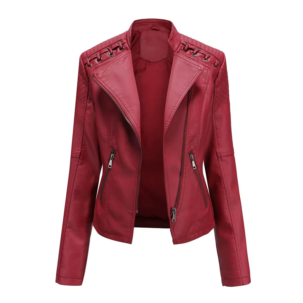 New Spring Autumn Women Faux Leather Jacket Pu Motorcycle Biker Purple Coat Slim Zipper Motorcycles Locomotive Outerwear 4XL